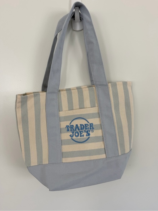Trader Joe'S Handbags - Trader joes Blue & Cream Striped Canvas Tote Bag NWT